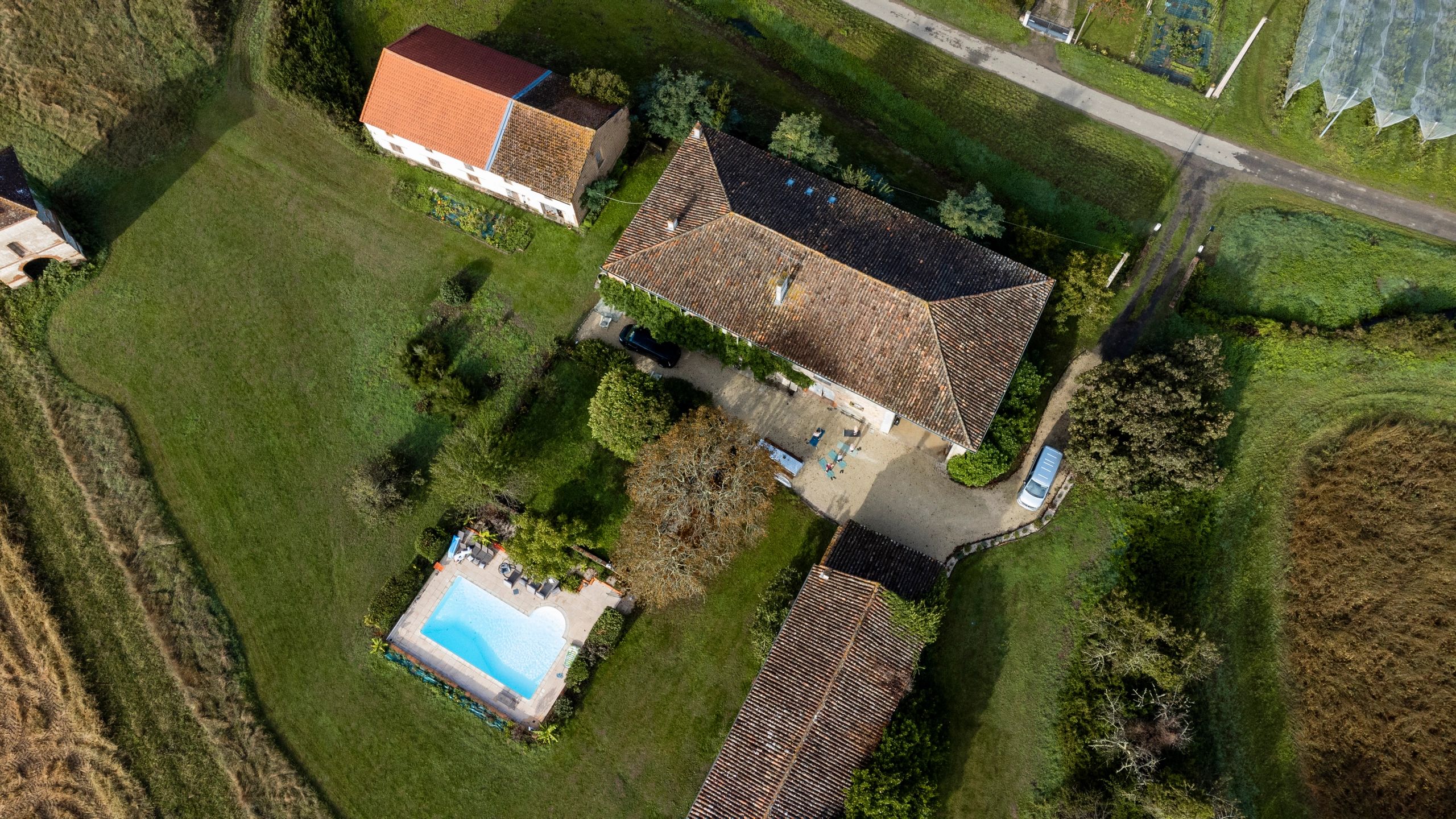 Aerial view of villa with swimming pool