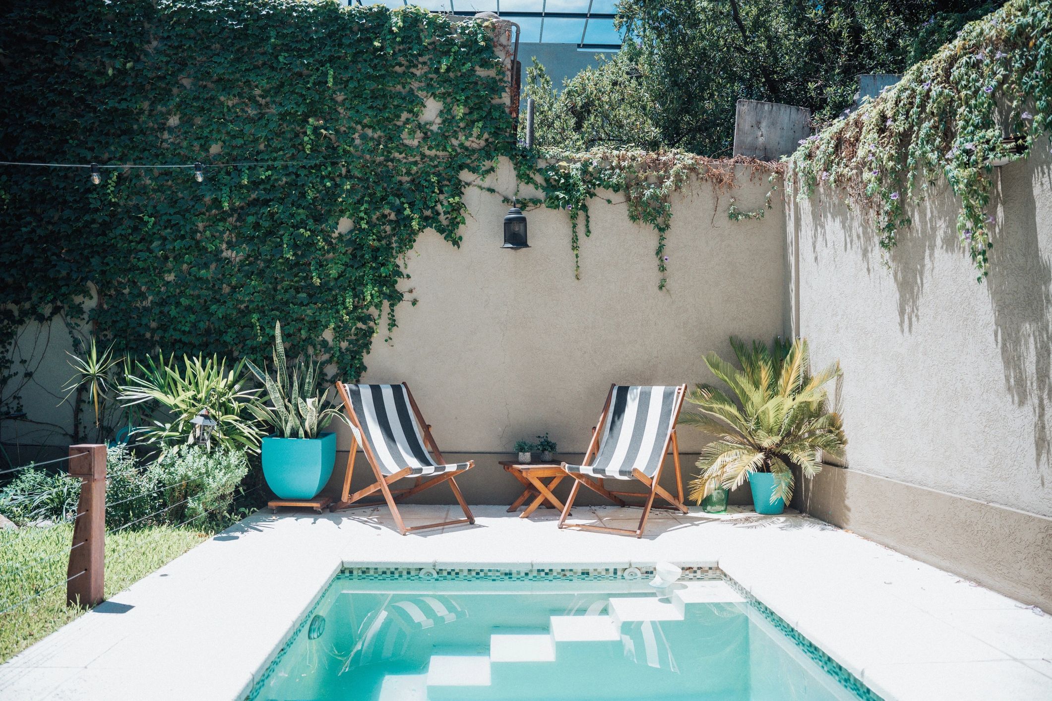 Luxury poolside seating area
